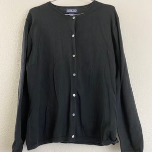 Lands End Black Cotton Cardigan Sweater L